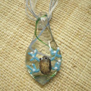 Murano Glass Frog on Leaf Pendant Necklace